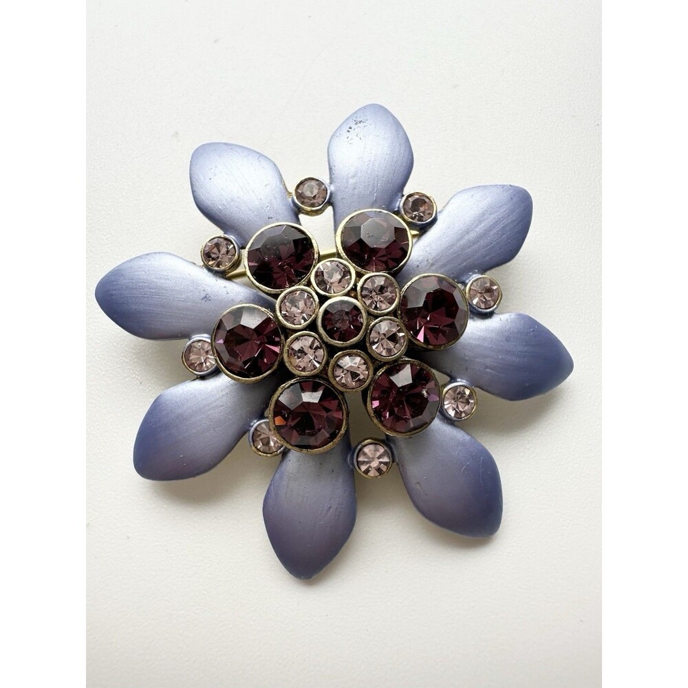 Vintage Purple Rhinestone Flower Pin Brooch
